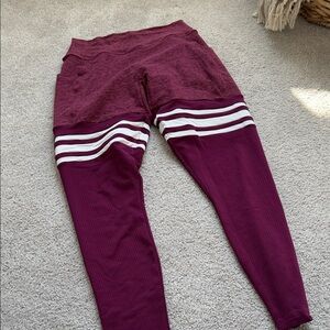 Bombshell sportswear Maroon Leggings with White Stripe Detail